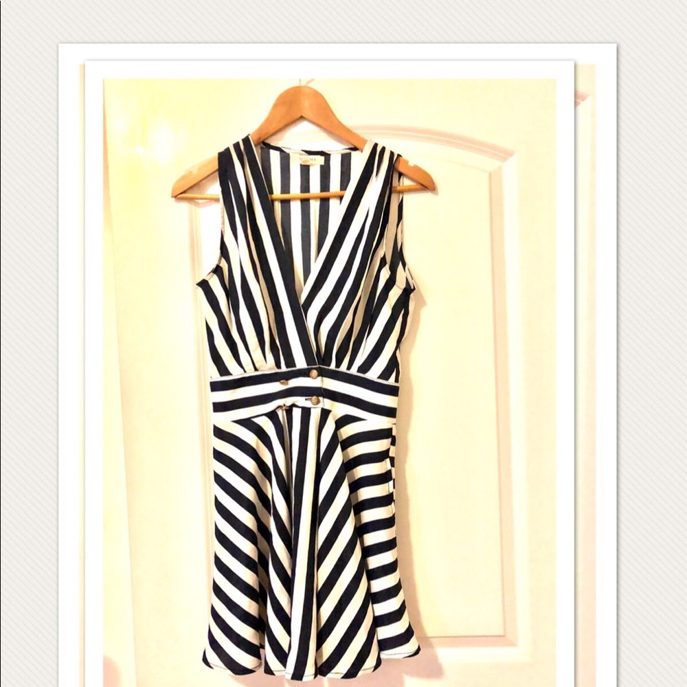 White and blue striped dress